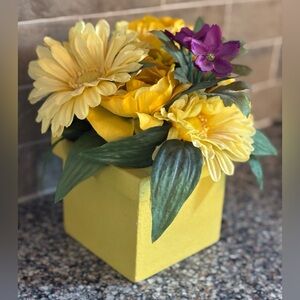 Faux Floral Arrangement in Square Planter